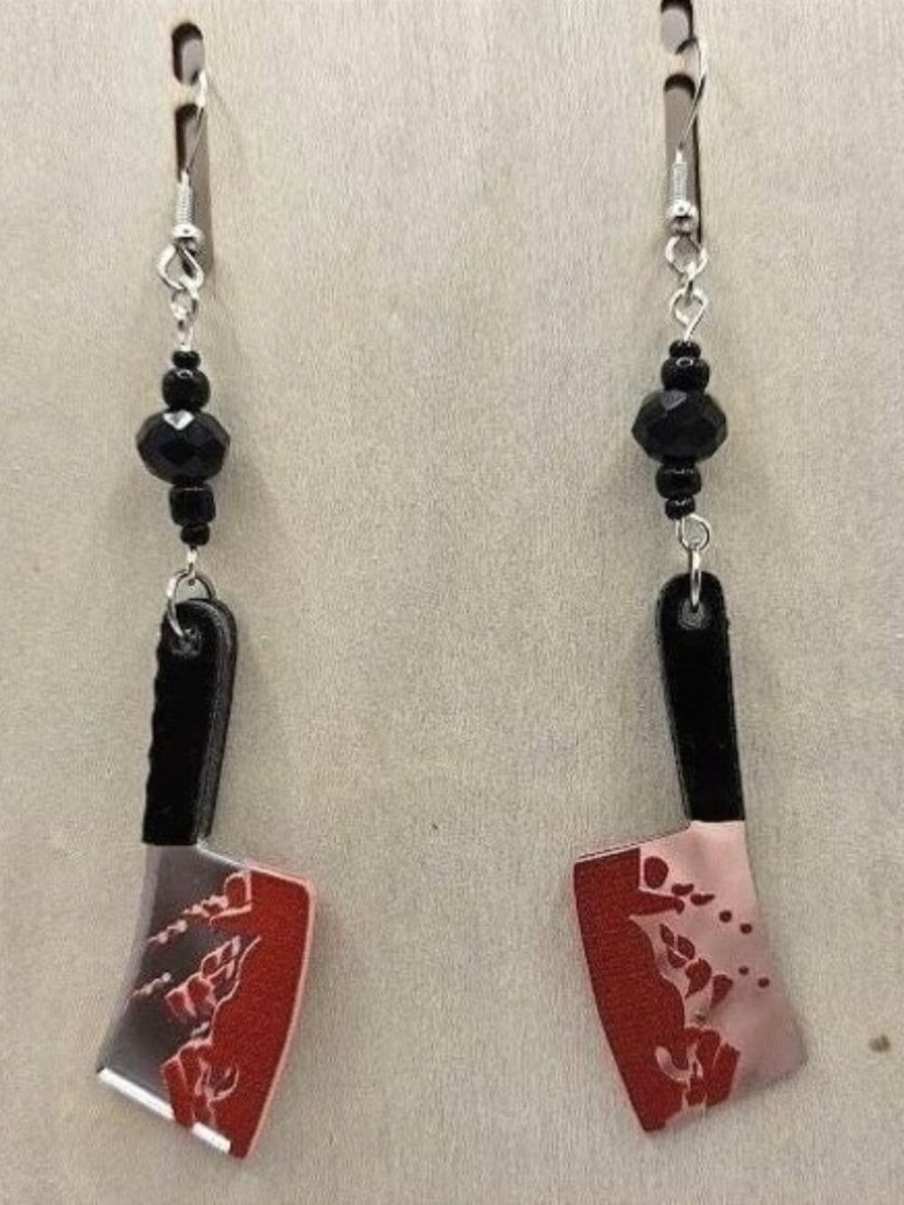 Cleaver Knife Earrings Dangle Drop Horror Halloween Bloody Statement Handmade
